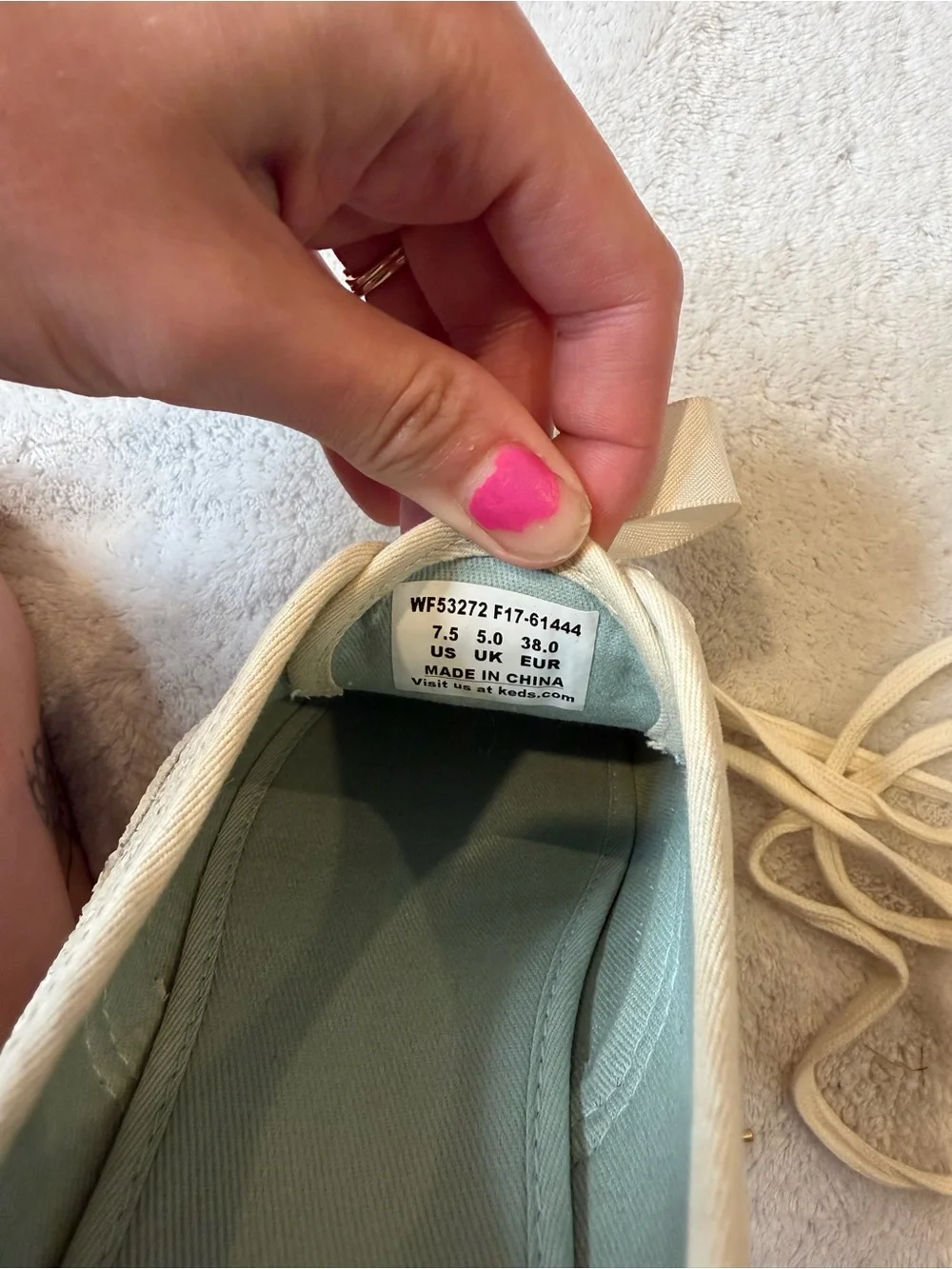 Keds x Kate Spade New York Glitter Sneakers in cream with original packaging